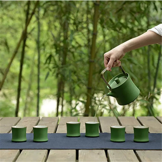 Ceramic bamboo teapot set (400ml)
